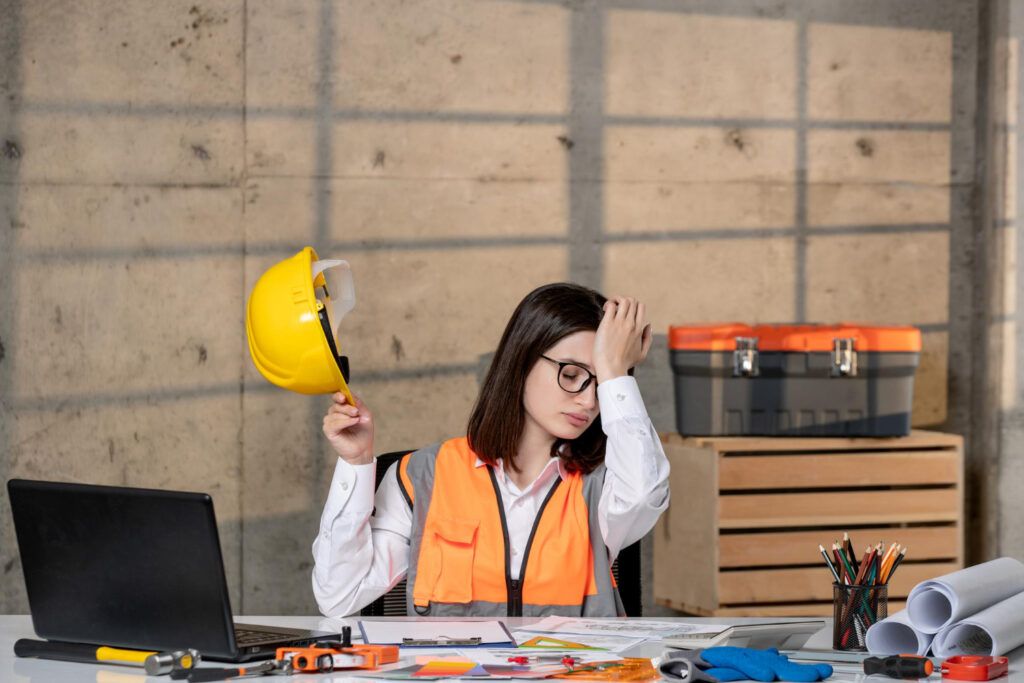 photo of a woman in stress representing delay in construction 