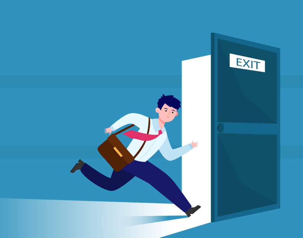 image of a man running into exit representing the exit risk in fractional ownership