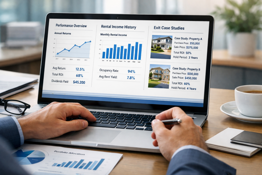 Demonstrating, different metrics like rental income, returns and dividends to shortlist properties.
