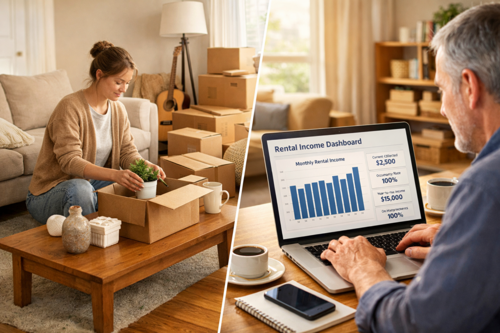 People purchasing affordable real estate and tracking rental income.