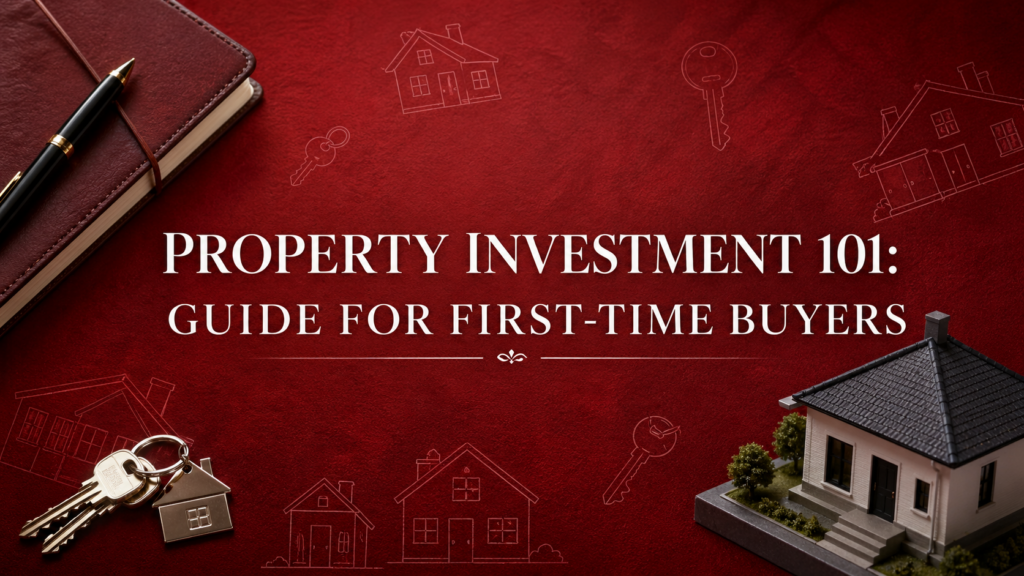 First-time homebuyer analyzing residential property options on a tablet against a professional finance background for investment.