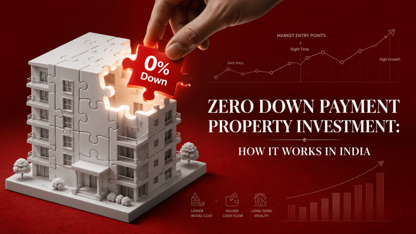 Conceptual visual of zero down payment property investment in India using creative financial strategies to enter the real estate market.