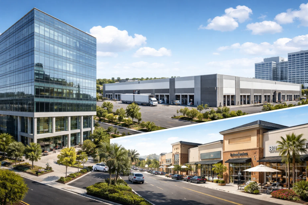 Illustrating various types of fractional real estate commercial and residential properties.