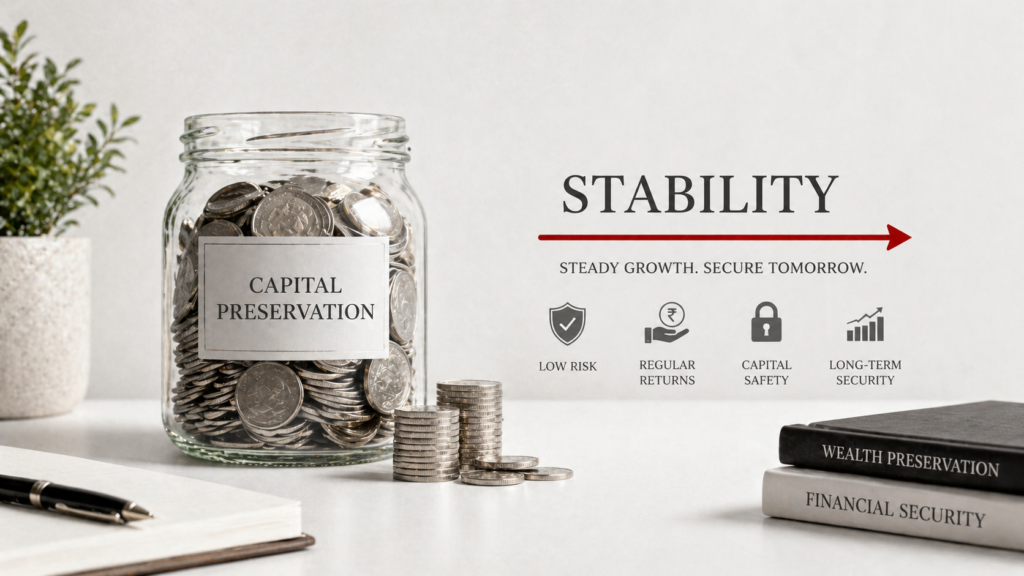 Visualizing capital preservation through low-risk investments in India for conservative financial portfolios.