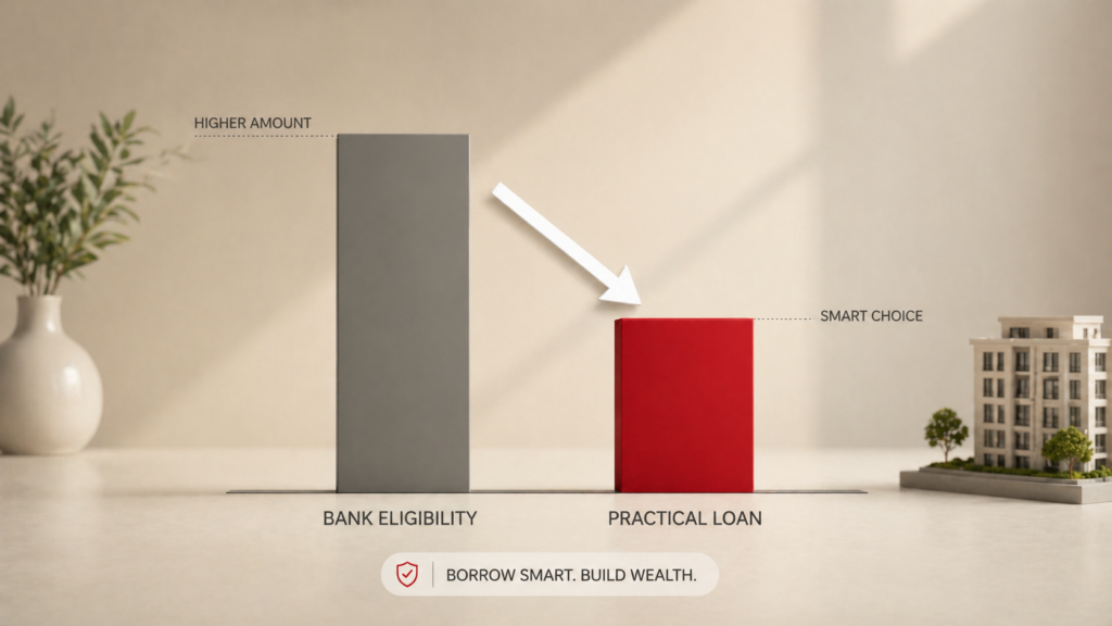 Comparison chart showing bank loan eligibility versus practical borrowing amounts for effective real estate financing strategies.