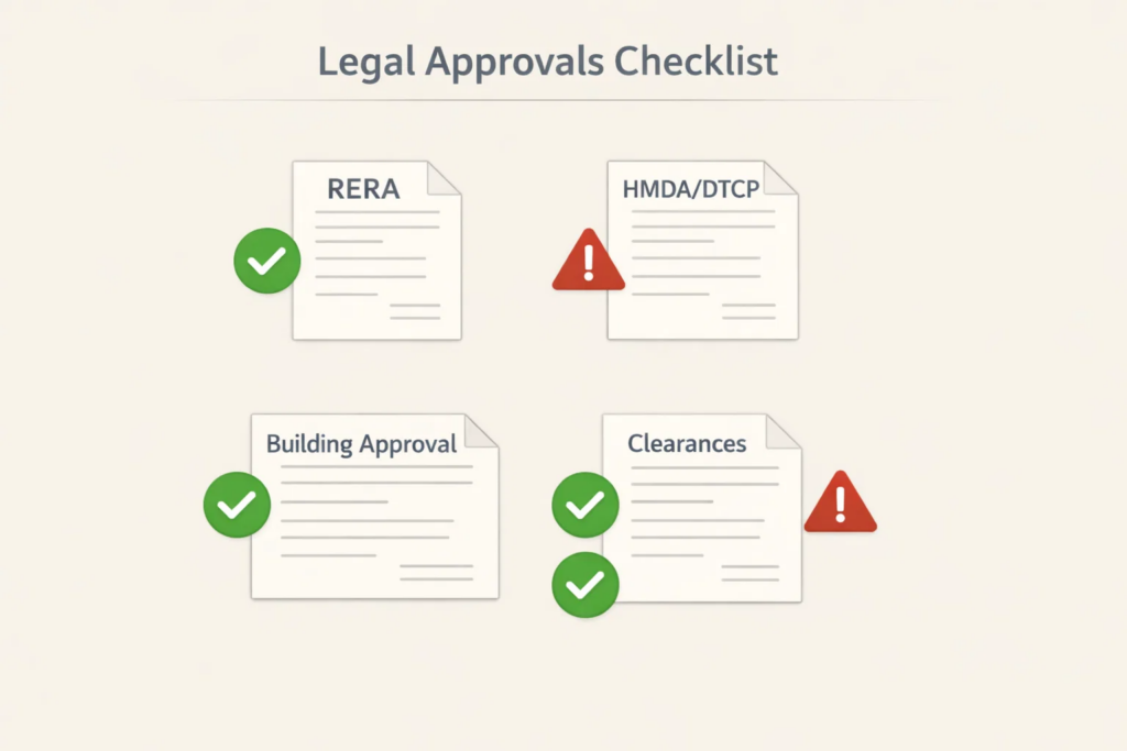 Legal approval checklist for Real estate having RERA, HMDA, DTCP approvals.