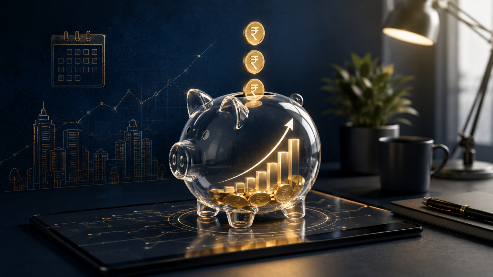 Conceptual visualization of a monthly investment plan under ₹10,000 using systematic steps to build long-term wealth.