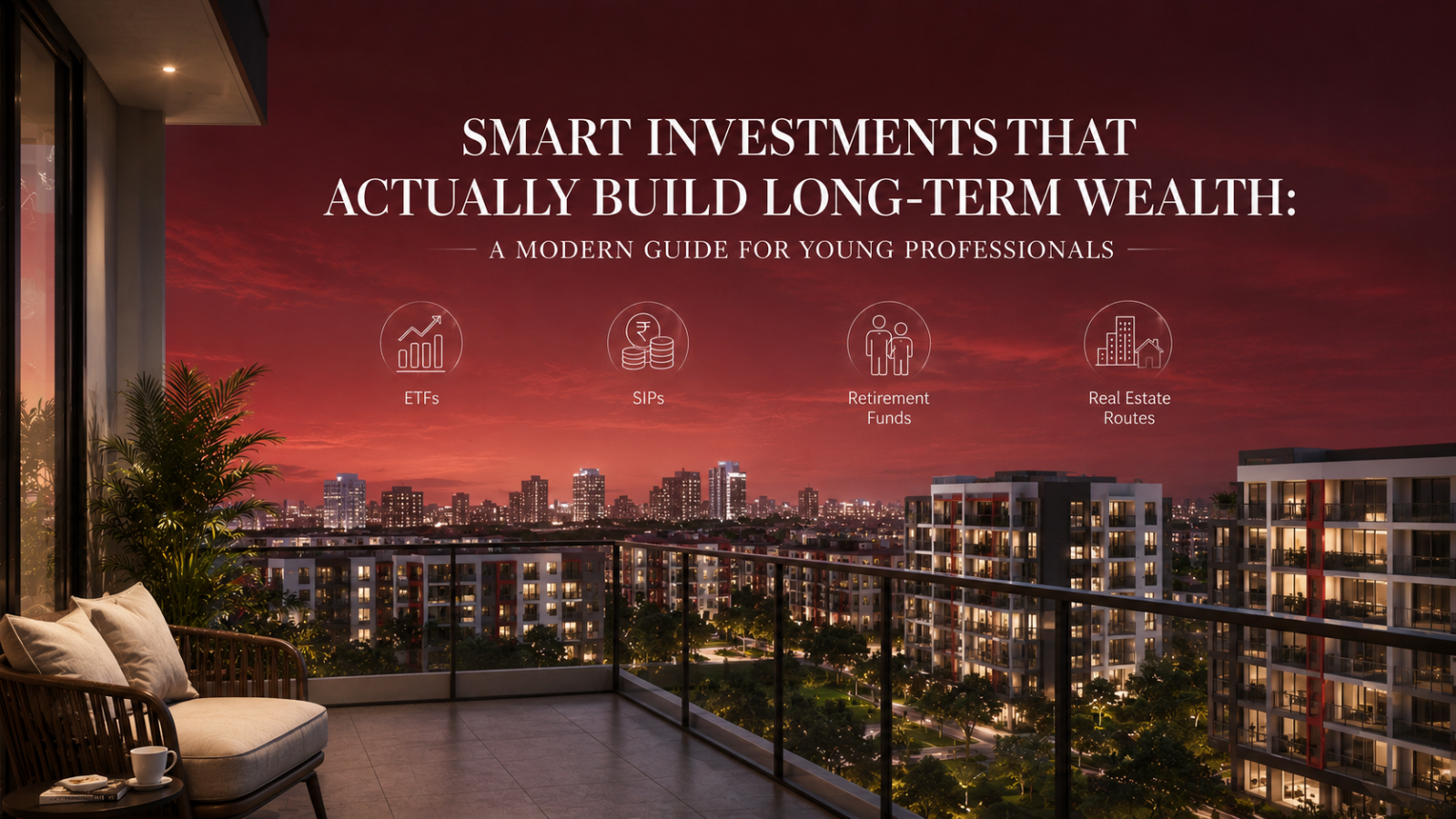A strategic visual illustration showing how young professionals can build long-term wealth through diversified, smart real estate investments and financial planning.